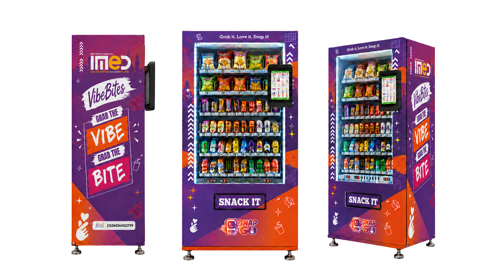 Three views of the updated SnapGo smart vending machine