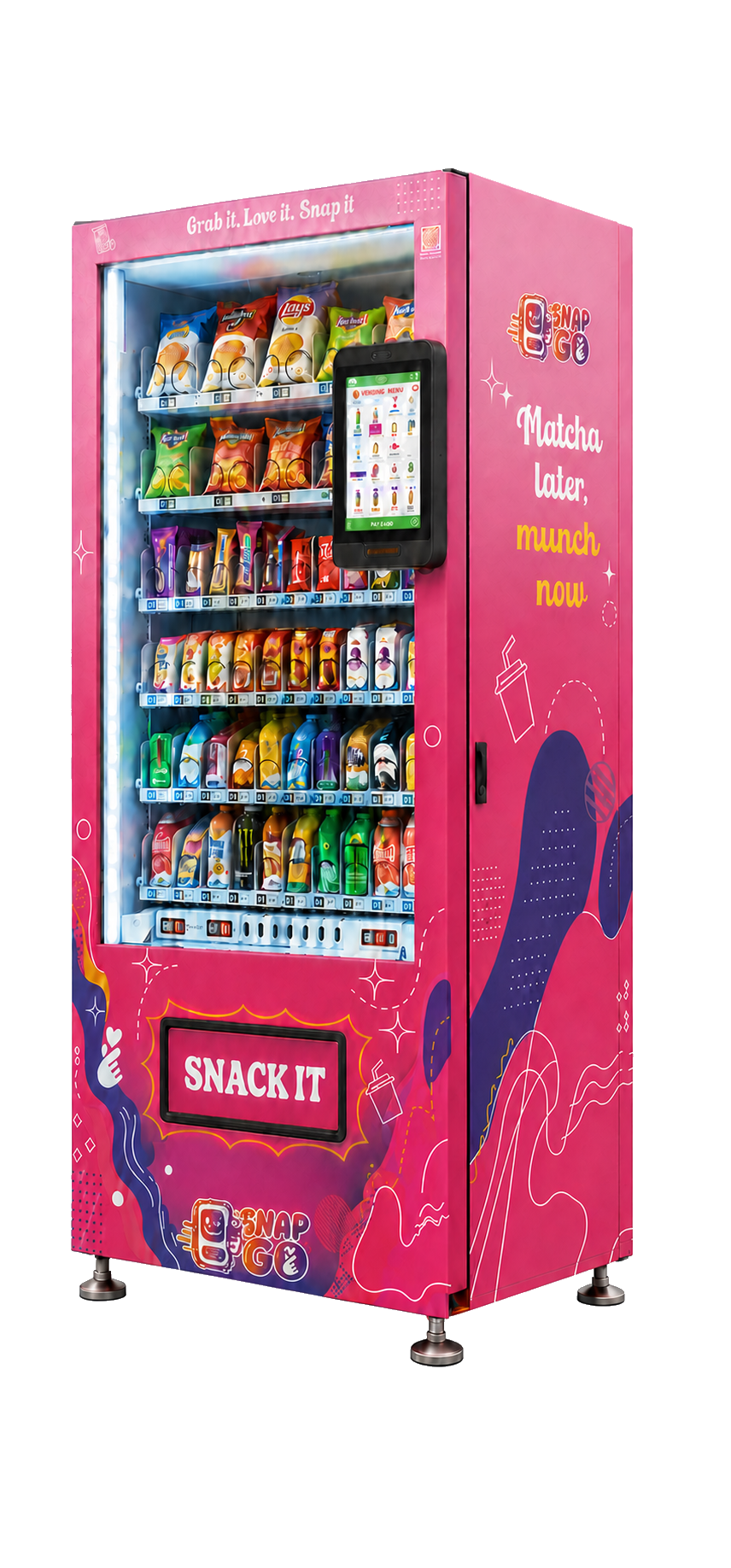 Updated pink SnapGo branded vending machine